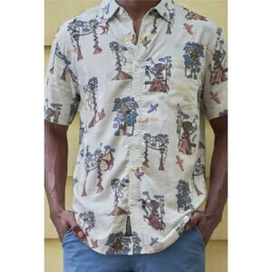 New BAJA LLAMA Treehouse 7-SEAS Button Up Short Sleeve Shirt Size Medium